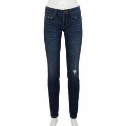 Women's Sonoma Goods For Life® Supersoft Stretch Midrise Skinny Jeans -StyleUp Sales Store 2954787 Destructed Dark Indigo