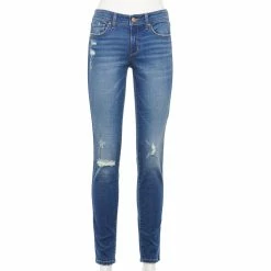 Women's Sonoma Goods For Life® Supersoft Stretch Midrise Skinny Jeans -StyleUp Sales Store 2954787 Destructed Fresh Blue
