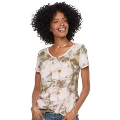 Petite Sonoma Goods For Life® Essential V-Neck Tee -StyleUp Sales Store 3053848 Olive Floral