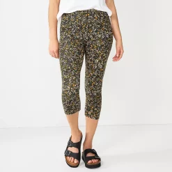 Petite Sonoma Goods For Life® Wide-Waist Capri Leggings -StyleUp Sales Store 3590181 Black Floral