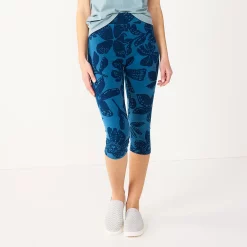 Petite Sonoma Goods For Life® Wide-Waist Capri Leggings -StyleUp Sales Store 3590181 Navy Tropical