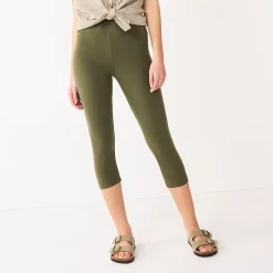 Petite Sonoma Goods For Life® Wide-Waist Capri Leggings -StyleUp Sales Store 3590181 Olive