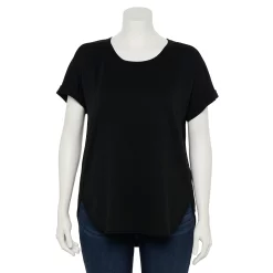 Plus Size Sonoma Goods For Life® Supersoft Short Sleeve Top -StyleUp Sales Store 4886368 Black