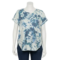 Plus Size Sonoma Goods For Life® Supersoft Short Sleeve Top -StyleUp Sales Store 4886368 Blue Dye Effect