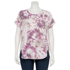 Plus Size Sonoma Goods For Life® Supersoft Short Sleeve Top -StyleUp Sales Store 4886368 Purple Dye Effect