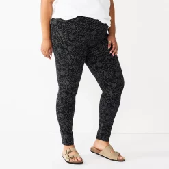 Plus Size Sonoma Goods For Life® Midrise Leggings -StyleUp Sales Store 4966829 Black Floral