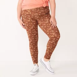 Plus Size Sonoma Goods For Life® Midrise Leggings -StyleUp Sales Store 4966829 Brown Floral