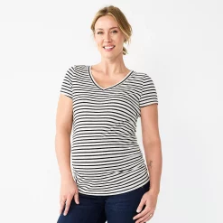 Maternity Sonoma Goods For Life® Essential V-Neck Tee -StyleUp Sales Store 4980526 White Stripe