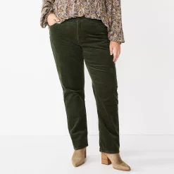 Plus Size Sonoma Goods For Life® Premium Elastic-Waist Midrise Straight-Leg Jeans -StyleUp Sales Store 4988856 Army Bottle