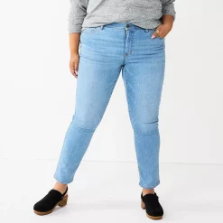 Plus Size Sonoma Goods For Life® Premium Elastic-Waist Midrise Straight-Leg Jeans -StyleUp Sales Store 4988856 Fauna