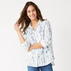 Women's Sonoma Goods For Life® Essential Everyday Button-Down Shirt -StyleUp Sales Store 4991213 Blue Tie Dye