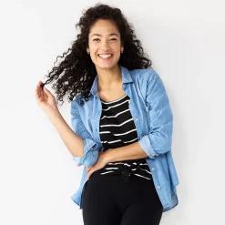 Women's Sonoma Goods For Life® Essential Everyday Button-Down Shirt -StyleUp Sales Store 4991213 Denim