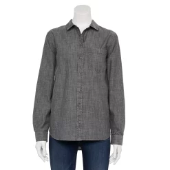 Women's Sonoma Goods For Life® Essential Everyday Button-Down Shirt -StyleUp Sales Store 4991213 Gray Chambray