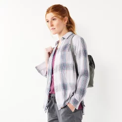 Women's Sonoma Goods For Life® Essential Everyday Button-Down Shirt -StyleUp Sales Store 4991213 Lilac Plaid