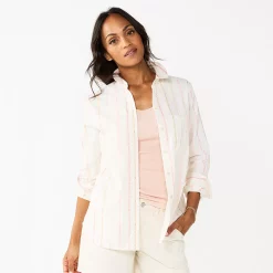 Women's Sonoma Goods For Life® Essential Everyday Button-Down Shirt -StyleUp Sales Store 4991213 White Multi Stripe