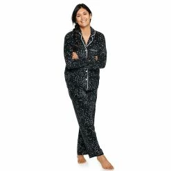 Women's Sonoma Goods For Life® Velour Long Sleeve Pajama Shirt & Pajama Pants Sleep Set 18 Women's Sonoma Goods For Life® Velour Long Sleeve Pajama Shirt & Pajama Pants Sleep Set -StyleUp Sales Store 5033010 Black Stars