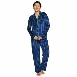 Women's Sonoma Goods For Life® Velour Long Sleeve Pajama Shirt & Pajama Pants Sleep Set 19 Women's Sonoma Goods For Life® Velour Long Sleeve Pajama Shirt & Pajama Pants Sleep Set -StyleUp Sales Store 5033010 Navy Dot
