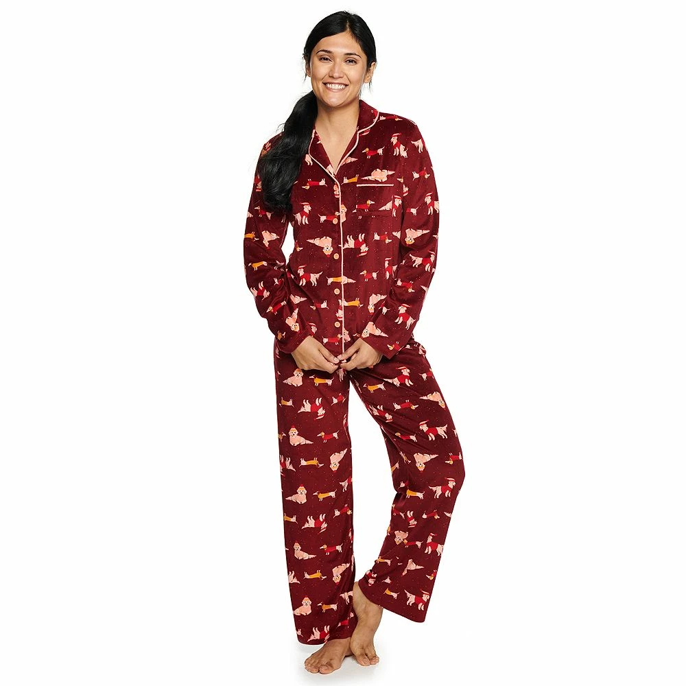Women's Sonoma Goods For Life® Velour Long Sleeve Pajama Shirt & Pajama Pants Sleep Set 4 Women's Sonoma Goods For Life® Velour Long Sleeve Pajama Shirt & Pajama Pants Sleep Set - Image 2