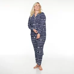 Plus Size Sonoma Goods For Life® Velour Pajama Shirt & Pajama Pants Set -StyleUp Sales Store 5033014 Navy Fairisle