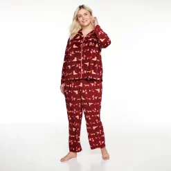 Plus Size Sonoma Goods For Life® Velour Pajama Shirt & Pajama Pants Set -StyleUp Sales Store 5033014 Red Dogs