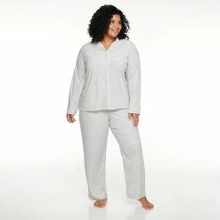 Plus Size Sonoma Goods For Life® Velour Pajama Shirt & Pajama Pants Set -StyleUp Sales Store 5033014 Silver Heather