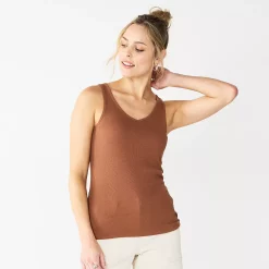 Women's Sonoma Goods For Life® Everyday Ribbed Tank -StyleUp Sales Store 5046234 Brown