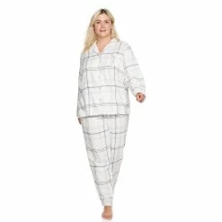 Plus Size Sonoma Goods For Life® Flannel Pajama Shirt & Pajama Pants Set -StyleUp Sales Store 5146738 Ivory Plaid