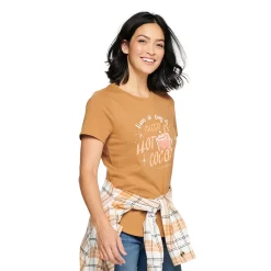 Women's Sonoma Goods For Life® Short Sleeve Holiday Graphic Tee -StyleUp Sales Store 5180762 Cup Of Cheer Brown
