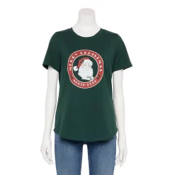 Women's Sonoma Goods For Life® Short Sleeve Holiday Graphic Tee -StyleUp Sales Store 5180762 Green Santa