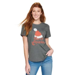 Women's Sonoma Goods For Life® Short Sleeve Holiday Graphic Tee -StyleUp Sales Store 5180762 Merry Christmas Gray