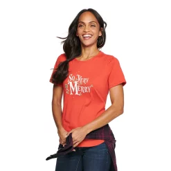 Women's Sonoma Goods For Life® Short Sleeve Holiday Graphic Tee -StyleUp Sales Store 5180762 So Very Merry Red