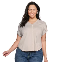 Plus Size Sonoma Goods For Life® Dolman Short Sleeve Button Front Top -StyleUp Sales Store 5204508 Fieldstone