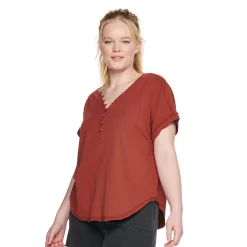 Plus Size Sonoma Goods For Life® Dolman Short Sleeve Button Front Top -StyleUp Sales Store 5204508 Marsala Flower