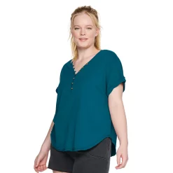 Plus Size Sonoma Goods For Life® Dolman Short Sleeve Button Front Top -StyleUp Sales Store 5204508 Nightly Blue