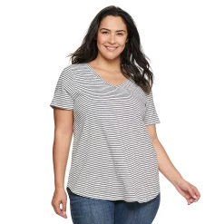 Plus Size Sonoma Goods For Life® V-Neck Tunic Tee -StyleUp Sales Store 5209140 Black White Stripe