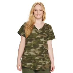 Plus Size Sonoma Goods For Life® V-Neck Tunic Tee -StyleUp Sales Store 5209140 Camo