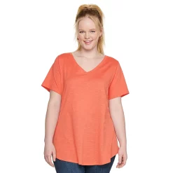 Plus Size Sonoma Goods For Life® V-Neck Tunic Tee -StyleUp Sales Store 5209140 Oak Orange