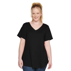 Plus Size Sonoma Goods For Life® V-Neck Tunic Tee -StyleUp Sales Store 5209140 Pitch Black