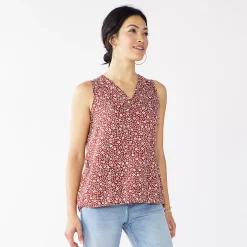 Petite Sonoma Goods For Life® Sleeveless V-Neck Top -StyleUp Sales Store 5222594 Tan Floral