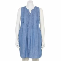 Plus Size Sonoma Goods For Life® Pintuck Linen-Blend Dress 18 Plus Size Sonoma Goods For Life® Pintuck Linen-Blend Dress -StyleUp Sales Store 5223428 Chambray