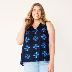 Plus Size Sonoma Goods For Life® V-Neck Tank -StyleUp Sales Store 5226888 Large Navy Floral