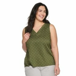 Plus Size Sonoma Goods For Life® V-Neck Tank -StyleUp Sales Store 5226888 Olive Diamond Geo