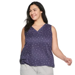 Plus Size Sonoma Goods For Life® V-Neck Tank -StyleUp Sales Store 5226888 Purple Floral Dot