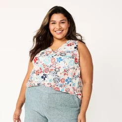 Plus Size Sonoma Goods For Life® V-Neck Tank -StyleUp Sales Store 5226888 Red Blue Multi Floral