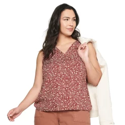 Plus Size Sonoma Goods For Life® V-Neck Tank -StyleUp Sales Store 5226888 Red Cream Floral