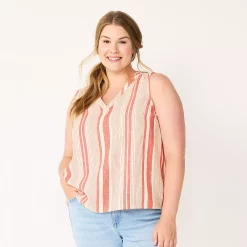 Plus Size Sonoma Goods For Life® V-Neck Tank -StyleUp Sales Store 5226888 Red Stripe