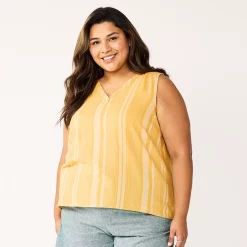 Plus Size Sonoma Goods For Life® V-Neck Tank -StyleUp Sales Store 5226888 Yellow Stripe