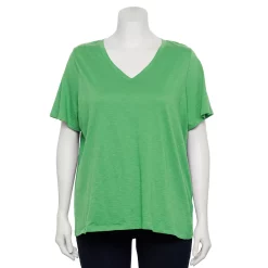 Plus Size Sonoma Goods For Life® Everyday V-Neck Tee -StyleUp Sales Store 5232140 Aloe Vera