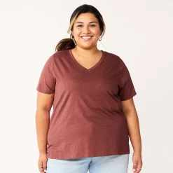 Plus Size Sonoma Goods For Life® Everyday V-Neck Tee -StyleUp Sales Store 5232140 Brown