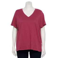 Plus Size Sonoma Goods For Life® Everyday V-Neck Tee -StyleUp Sales Store 5232140 Clematis Mauve